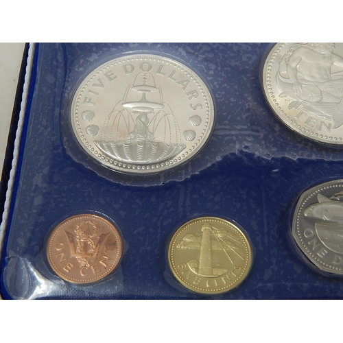 801 - Canada 1981 Proof Set Inc Silver Dollar, Barbados 1973 Proof Set Inc Silver Ten Dollar and Five Doll... 