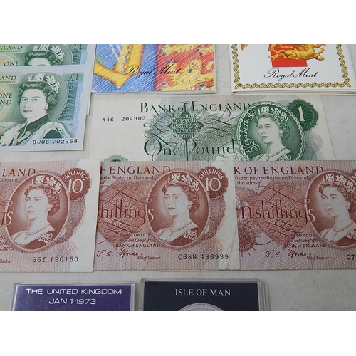 814 - 3 x vintage Ten Shilling banknotes; 7 x vintage One Pound notes (5 consecutively numbered); 1987 and... 