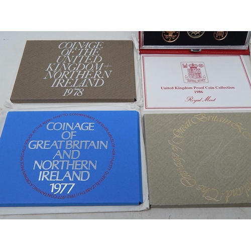 820 - UK Proof Set 1974, 1975, 1976, 1977, 1978, 1986 all about as struck and housed in original Royal Min... 