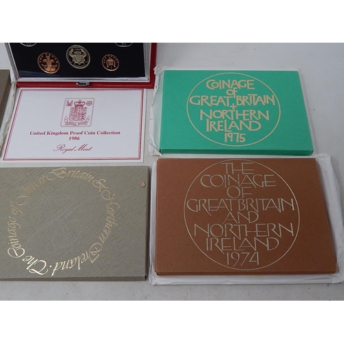 820 - UK Proof Set 1974, 1975, 1976, 1977, 1978, 1986 all about as struck and housed in original Royal Min... 