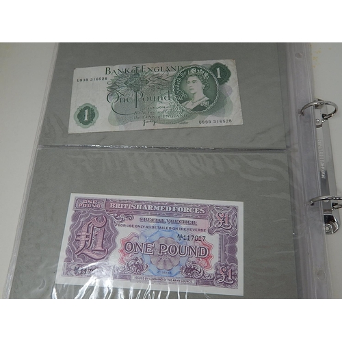 899 - Folder Containing 14 Ten Shilling Banknotes, £1 Note & Armed Forces £1 Note.