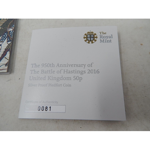 942 - The 950th Anniversary of the Battle of Hastings 2016 UK 50p Silver Proof PIEDFORT Coin about as stru... 