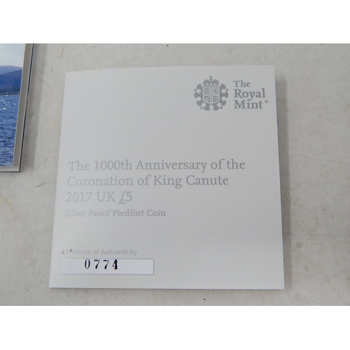 943 - The 100th Anniversary of the Coronation of King Canute 2017 UK £5 Silver Proof PIEDFORT Coin about a... 