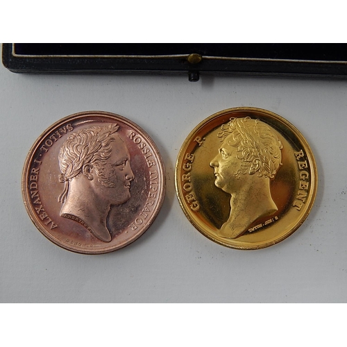 826 - George IV large 66mm Medallion in fitted case; pair of Waterloo Proof Medallions (3)