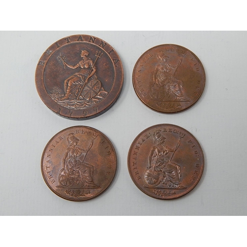 836 - Collection of Contemporary copy coins comprising George III Cartwheel Penny 1797; George IV Penny 18... 