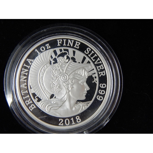 845 - Proof Silver One Ounce Britannia 2018 brilliant, about as struck in Royal Mint case of issue with CO... 