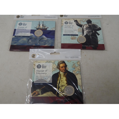 931 - Set of 3 x Captain James Cook Voyage of Discovery £2 coins, Countdown to London set of 3 x £5 coins,... 