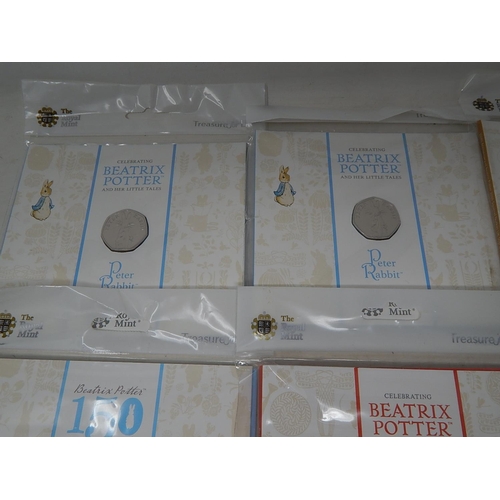 937 - Collection of 10 x Beatrix Potter 50p Coins all Brilliant Uncirculated and housed in Royal Mint seal... 