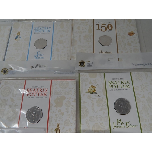 937 - Collection of 10 x Beatrix Potter 50p Coins all Brilliant Uncirculated and housed in Royal Mint seal... 