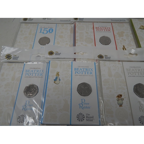 937 - Collection of 10 x Beatrix Potter 50p Coins all Brilliant Uncirculated and housed in Royal Mint seal... 