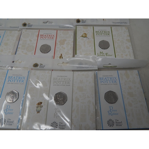 937 - Collection of 10 x Beatrix Potter 50p Coins all Brilliant Uncirculated and housed in Royal Mint seal... 