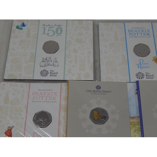 938 - Collection of 10 x 50p Commemorative Coins inc Coloured Classic Pooh, etc all Brilliant Uncirculated... 