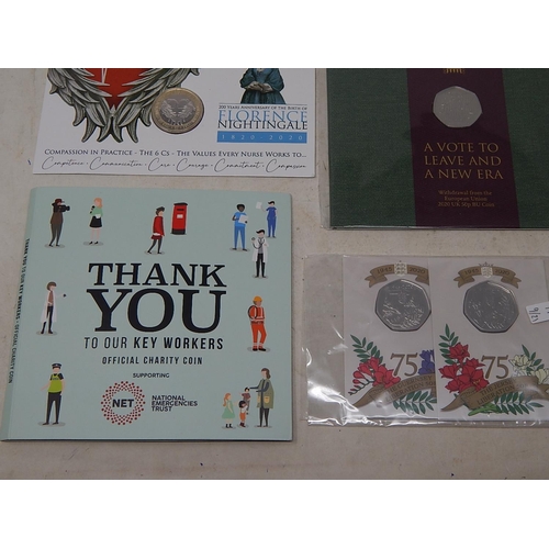 941 - Thank you to our Key Workers Koin Club coin; pair of Jersey/Guernsey Liberation 2020 Commemorative 5... 