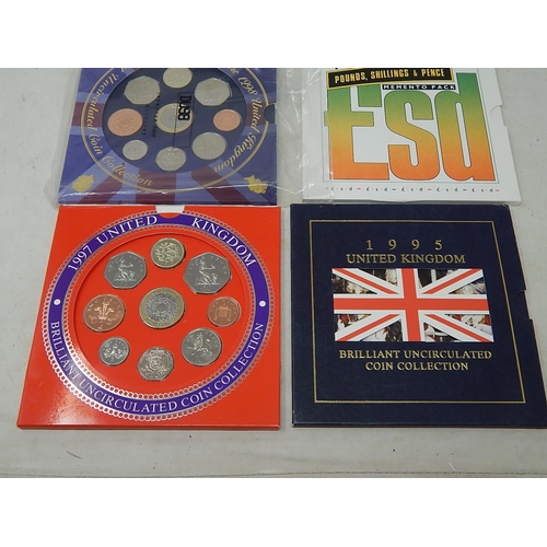 946 - British Pounds Shilling and Pence Momento Pack; Brilliant Uncirculated coin collections dated 1994, ... 