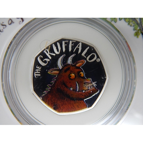 956 - The Gruffalo 2019 Silver Proof Coin in Royal Mint case;  Gruffalo 50p in Royal Mint blister packs(2)... 