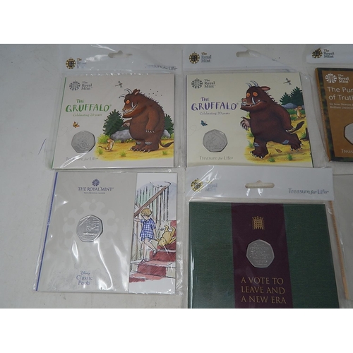 956 - The Gruffalo 2019 Silver Proof Coin in Royal Mint case;  Gruffalo 50p in Royal Mint blister packs(2)... 