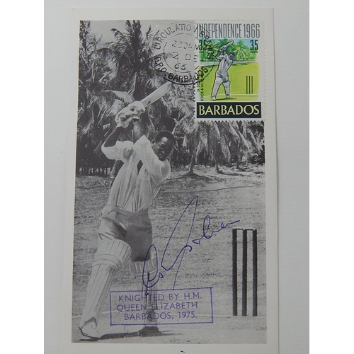 960 - A very rare Gary Sobers Cricket postcard dated 2 December 1966 with Barbados stamp attached and sign... 