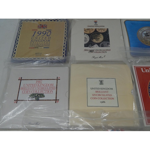 803 - UK Brilliant Uncirculated coin collections dated 1983, 1984, 1985, 1986, 1987, 1988, 1989, 1990 all ... 