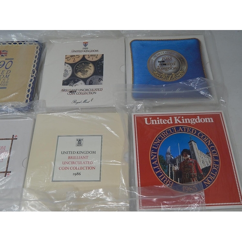 803 - UK Brilliant Uncirculated coin collections dated 1983, 1984, 1985, 1986, 1987, 1988, 1989, 1990 all ... 