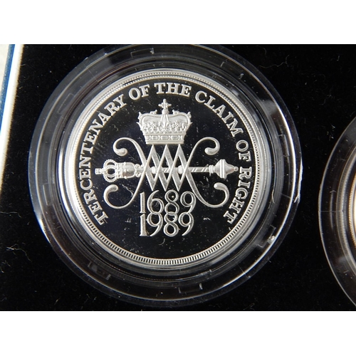 812 - UK 1990 Silver Piedfort 5 pence; 1982 Silver Proof Piedfort 20p; 1989 Silver Proof £1; 1989 Silver P... 