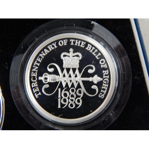 812 - UK 1990 Silver Piedfort 5 pence; 1982 Silver Proof Piedfort 20p; 1989 Silver Proof £1; 1989 Silver P... 