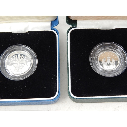 812 - UK 1990 Silver Piedfort 5 pence; 1982 Silver Proof Piedfort 20p; 1989 Silver Proof £1; 1989 Silver P... 