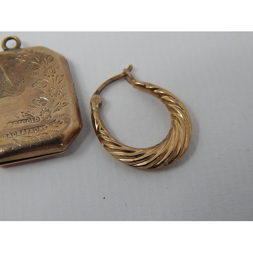 288 - 9ct Yellow Gold Scrap: Comprising, Locket, Ring & Earring: Gross weight 5.3g