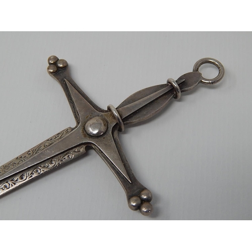 289 - Sterling Silver Crusader Sword with Presentation Inscription Dated 1927: Length 14.5cm