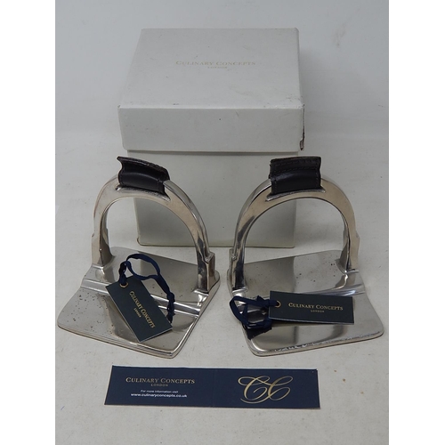 489 - Pair of Designer Bookends Formed as Stirrups by Culinary Concepts, London in Original Fitted Box.