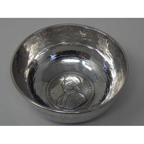 296 - Early Silver Bowl Not Hallmarked, Set with a Large Oliver Cromwell Medallion Dated 1658 to the base:... 