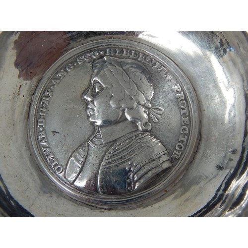 296 - Early Silver Bowl Not Hallmarked, Set with a Large Oliver Cromwell Medallion Dated 1658 to the base:... 