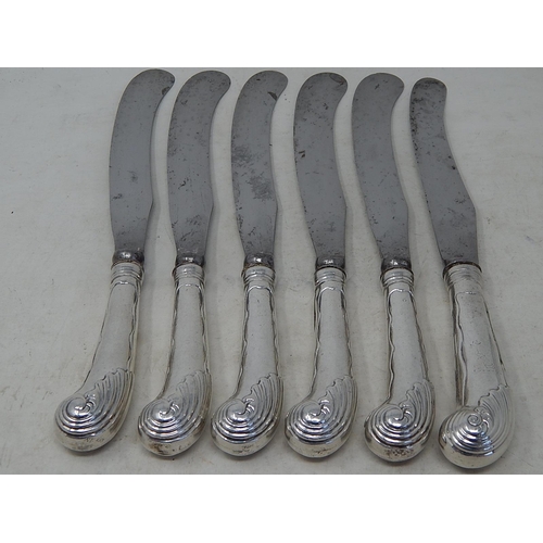 298 - Set of 6 Large Late 18th Century Silver Pistol Grip Dinner Knives: Measuring 27cm