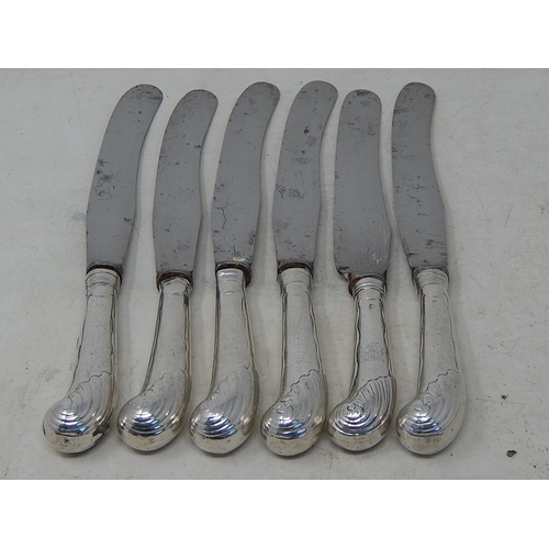 299 - Set of 6  Late 18th Century Silver Pistol Grip Knives: Measuring 19.5cm