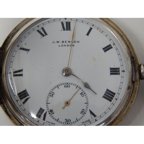 11 - J.W. Benson Silver Half Hunter Top Wind Pocket Watch with Subsidiary Seconds Dial: Hallmarked London... 
