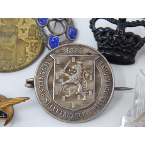 15 - WWI Queen Mary Christmas Tin 1914 Containing a Quantity of Hallmarked Silver Fobs, Military Badges e... 