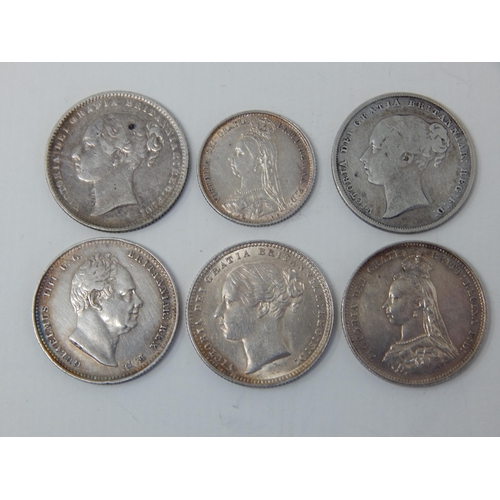 21 - William IV Silver Shilling 1836: Queen Victoria Silver Shillings 1846, 1874, 1878, 1887 + Sixpence 1... 
