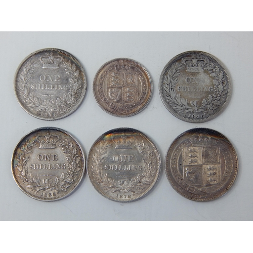 21 - William IV Silver Shilling 1836: Queen Victoria Silver Shillings 1846, 1874, 1878, 1887 + Sixpence 1... 