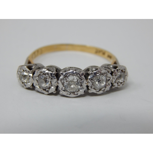 25 - 18ct Gold Five Stone Diamond Ring: The Diamonds Estimated @ 1.20cts: Ring Size S/T