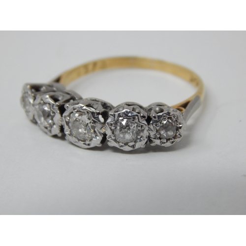 25 - 18ct Gold Five Stone Diamond Ring: The Diamonds Estimated @ 1.20cts: Ring Size S/T