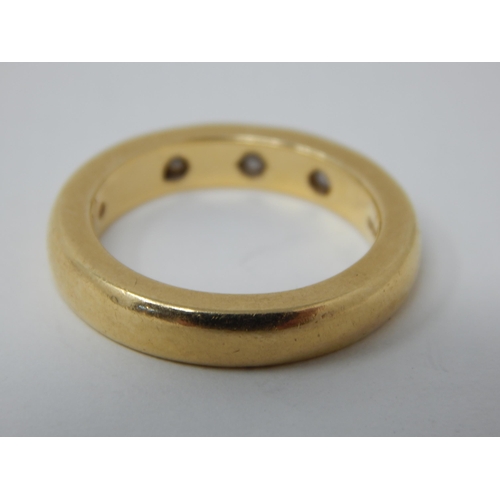 29 - Heavy 18ct Yellow Gold Ring Inset with Three Good Diamonds estimated @ 0.75cts: Ring Size M: Weight ... 