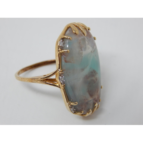 33 - 9ct Yellow Gold Ring Inset with a Large Aquaprase 17.30cts & Diamond Accents: Size P/Q: Gross weight... 