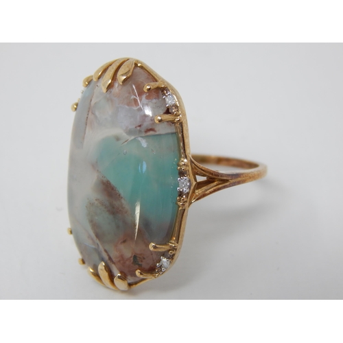 33 - 9ct Yellow Gold Ring Inset with a Large Aquaprase 17.30cts & Diamond Accents: Size P/Q: Gross weight... 