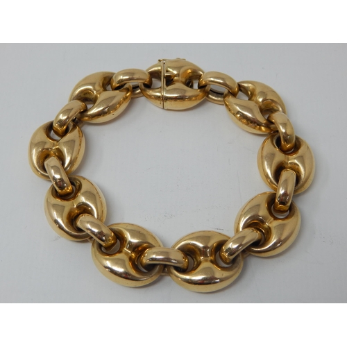 34 - Heavy 18ct Yellow Gold Designer Bracelet Comprising Large Oval Links with Interlocking Safety Clasp:... 