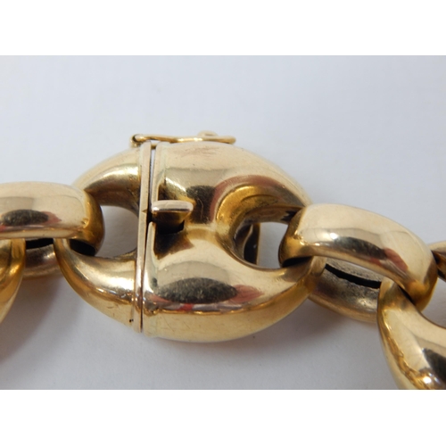 34 - Heavy 18ct Yellow Gold Designer Bracelet Comprising Large Oval Links with Interlocking Safety Clasp:... 