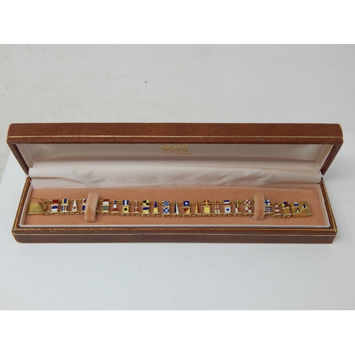 35 - 9ct Gold Bracelet with Enamel Nautical Flags by Benzies of Cowes in Original Fitted Case: Length 21c... 