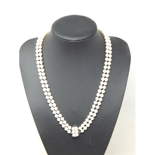 37 - 14ct White Gold & Diamond Set Cultured Pearl Two Strand Necklace: Valued @ £2750.00