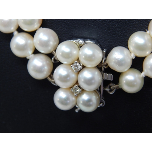 37 - 14ct White Gold & Diamond Set Cultured Pearl Two Strand Necklace: Valued @ £2750.00