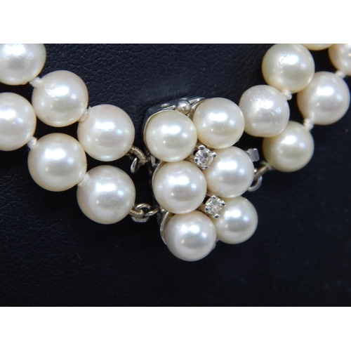 37 - 14ct White Gold & Diamond Set Cultured Pearl Two Strand Necklace: Valued @ £2750.00