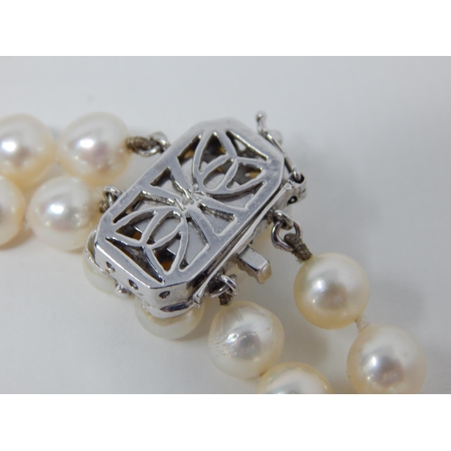 37 - 14ct White Gold & Diamond Set Cultured Pearl Two Strand Necklace: Valued @ £2750.00