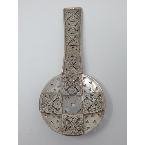 38 - Arts & Crafts Cast Silver Celtic Design Spoon Hallmarked London 1933 by Amy Sandheim: Length 12.5cm